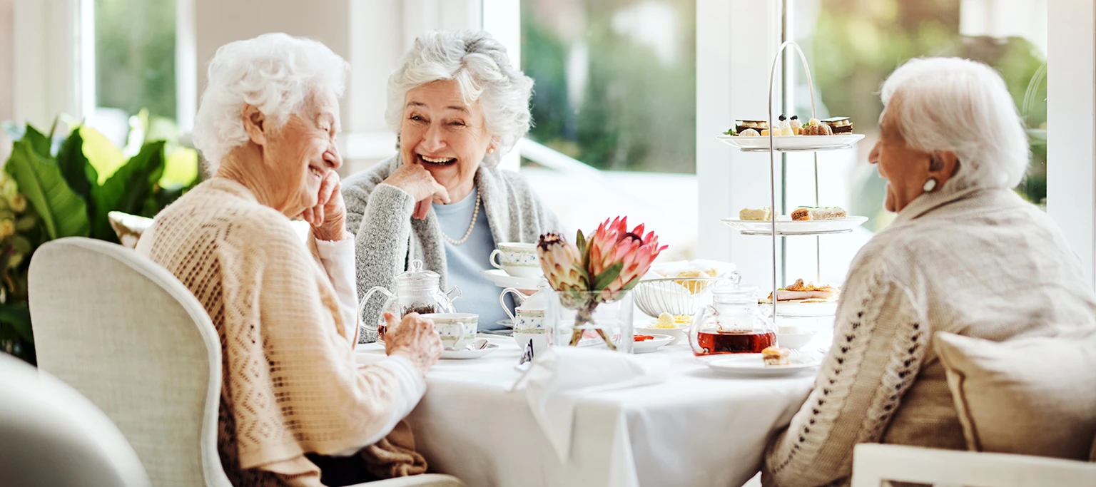 Women at a table talking